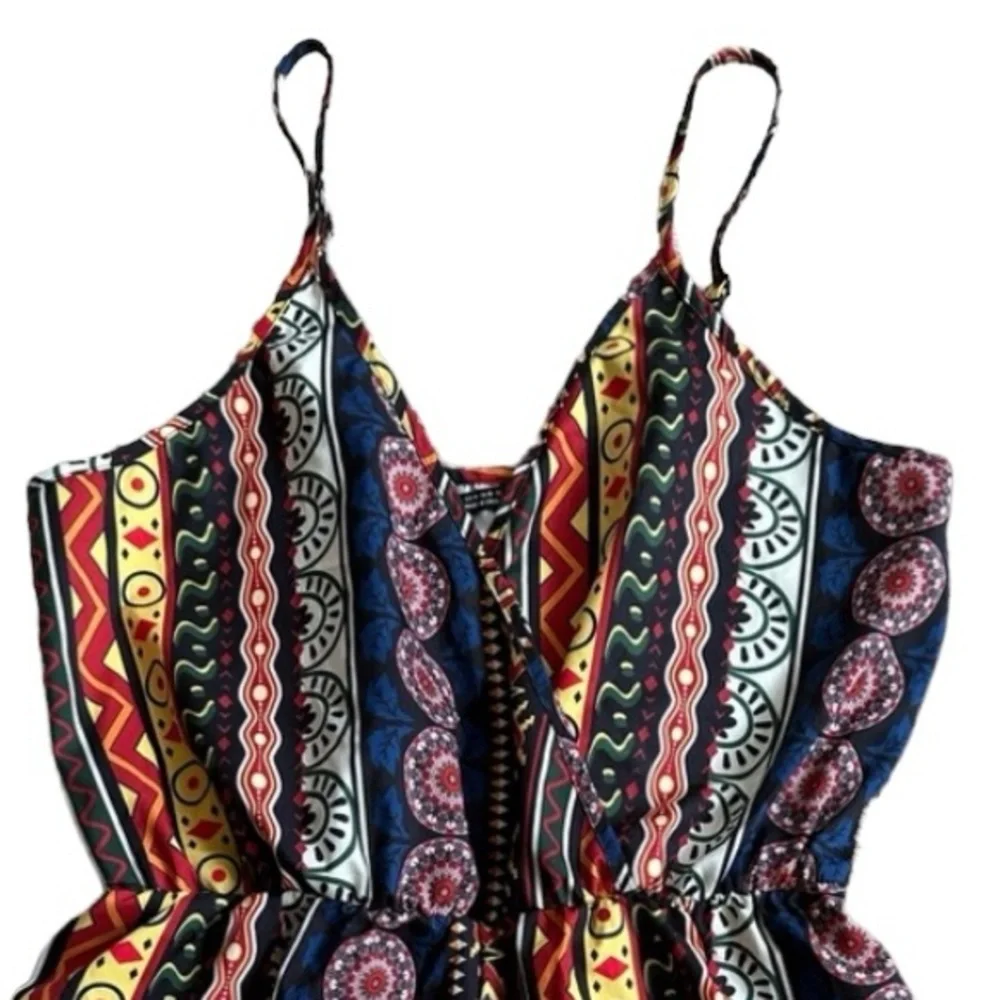 Boho Summer Multi Colored Spaghetti Strap Colorful Romper Size Medium